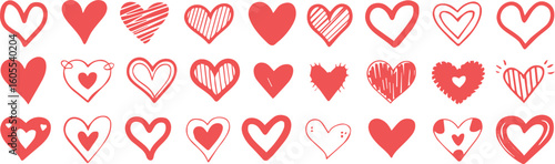 hand drawn red heart shapes vector pack cute emoticon clipart decorative elements for packaging and logos
