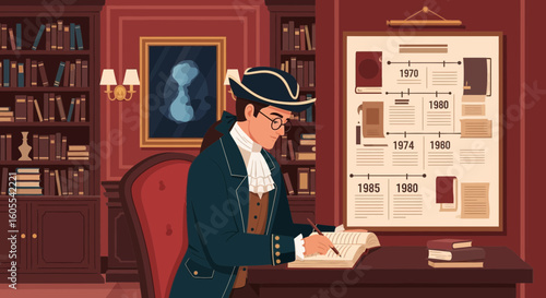 Illustrious Scholar Composing History In His Classic Study Room