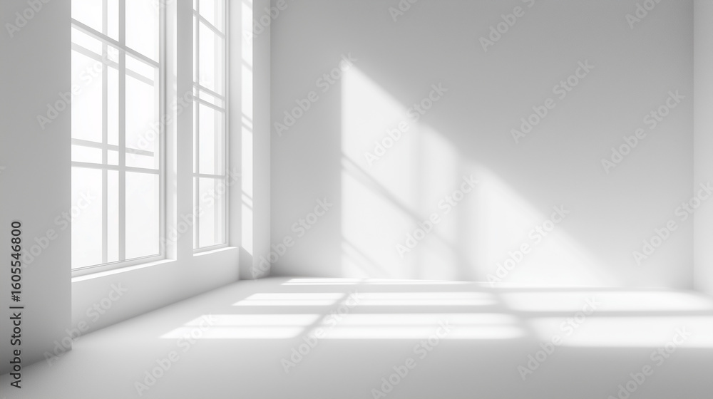 Obraz premium light through window with white wall background for studio photography