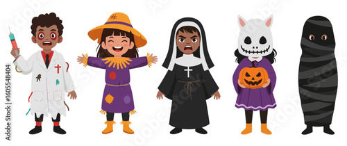 Children in Diverse Halloween Costumes