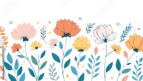 wildflowers, leaves, and stems in elegant line-art style. 