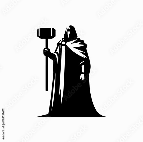 Norse God with Hammer Silhouette – Thor Vector Icon