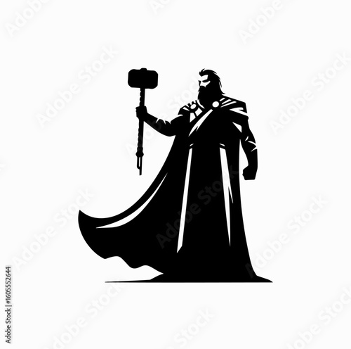 Norse God with Hammer Silhouette – Thor Vector Icon