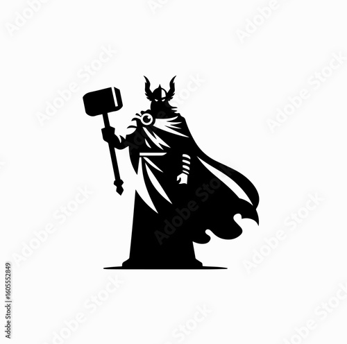 Norse God with Hammer Silhouette – Thor Vector Icon