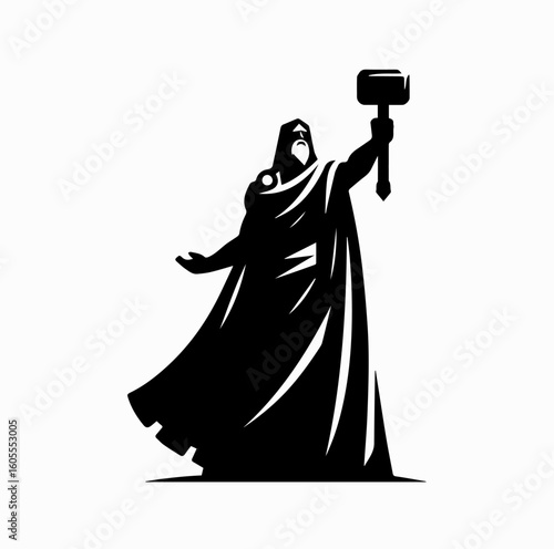 Norse God with Hammer Silhouette – Thor Vector Icon