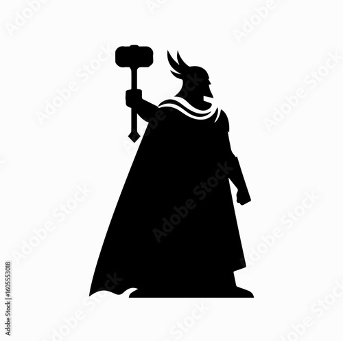 Norse God with Hammer Silhouette – Thor Vector Icon