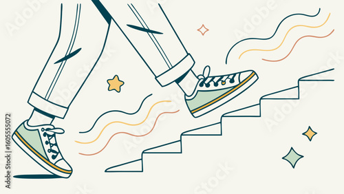 Steps to Success: Illustrated Journey of Progress and Personal Growth Up a Staircase