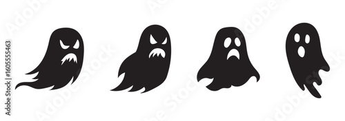 Ghost halloween horror silhouettes set, large pack of vector silhouette design, isolated white background