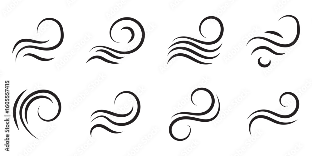 Fototapeta premium Wind icons set. Blowing wind icon vector logo set collection. Windy weather symbol, logo - vector