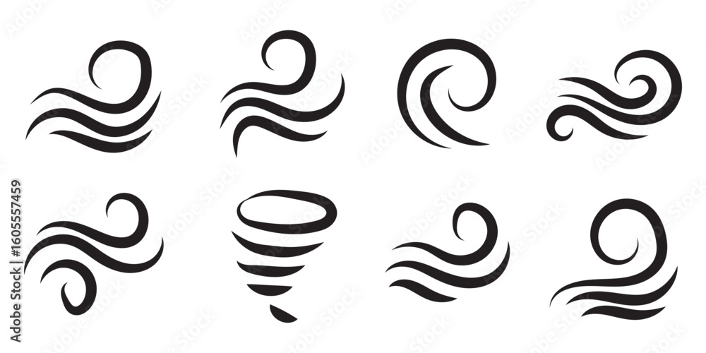 Fototapeta premium Wind icon Set wind blow line icon. Blowing wind outline icons. Windy weather symbol, logo - vectoron set on Transparent Background. EPS 10.