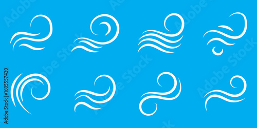 Wind icons set. Blowing wind icon vector logo set collection. Windy weather symbol, logo - vector