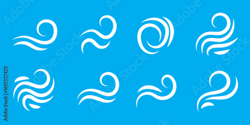 Wind icons set. Blowing wind icon vector logo set collection. Windy weather symbol, logo - vector