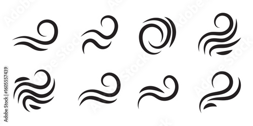Wind icon Set wind blow line icon. Blowing wind outline icons. Windy weather symbol, logo - vectoron set on Transparent Background. EPS 10.