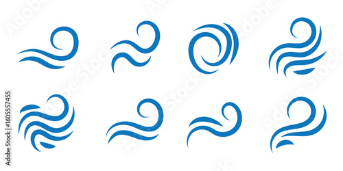Wind icon Set wind blow line icon. Blowing wind outline icons. Windy weather symbol, logo - vectoron set on Transparent Background. EPS 10.