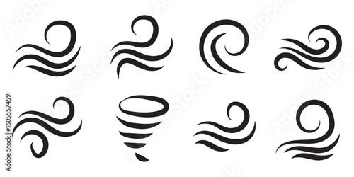 Wind icon Set wind blow line icon. Blowing wind outline icons. Windy weather symbol, logo - vectoron set on Transparent Background. EPS 10.