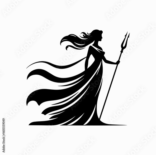 Greek Goddess Silhouette – Athena or Artemis with Weapon Vector Icon