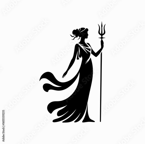 Greek Goddess Silhouette – Athena or Artemis with Weapon Vector Icon