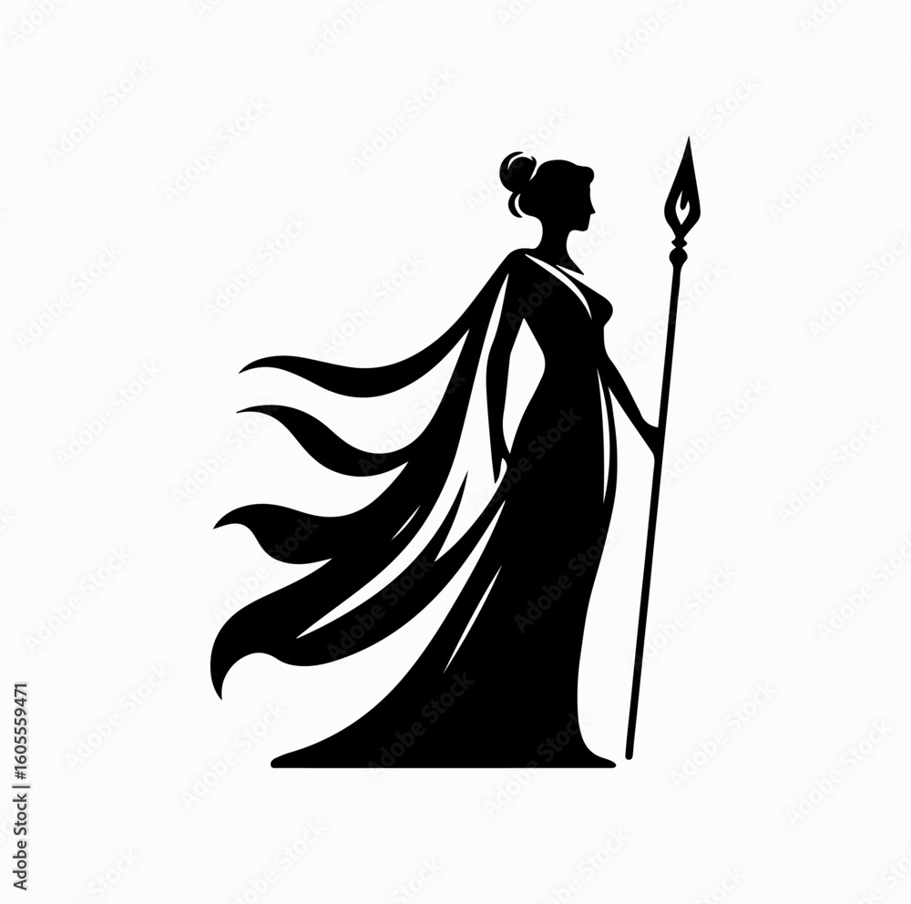 Greek Goddess Silhouette – Athena or Artemis with Weapon Vector Icon Greek Goddess Silhouette – Athena or Artemis with Weapon Vector Icon