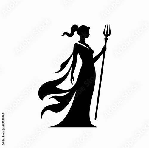 Greek Goddess Silhouette – Athena or Artemis with Weapon Vector Icon