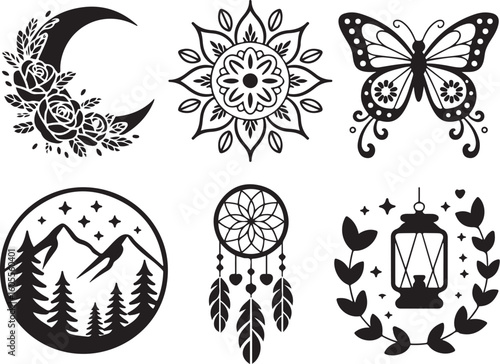Camping Scene Silhouettes | Mountain Adventure Clipart