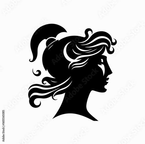 Close-Up Silhouette of Greek Goddess Athena or Artemis in Profile – Vector Illustration


