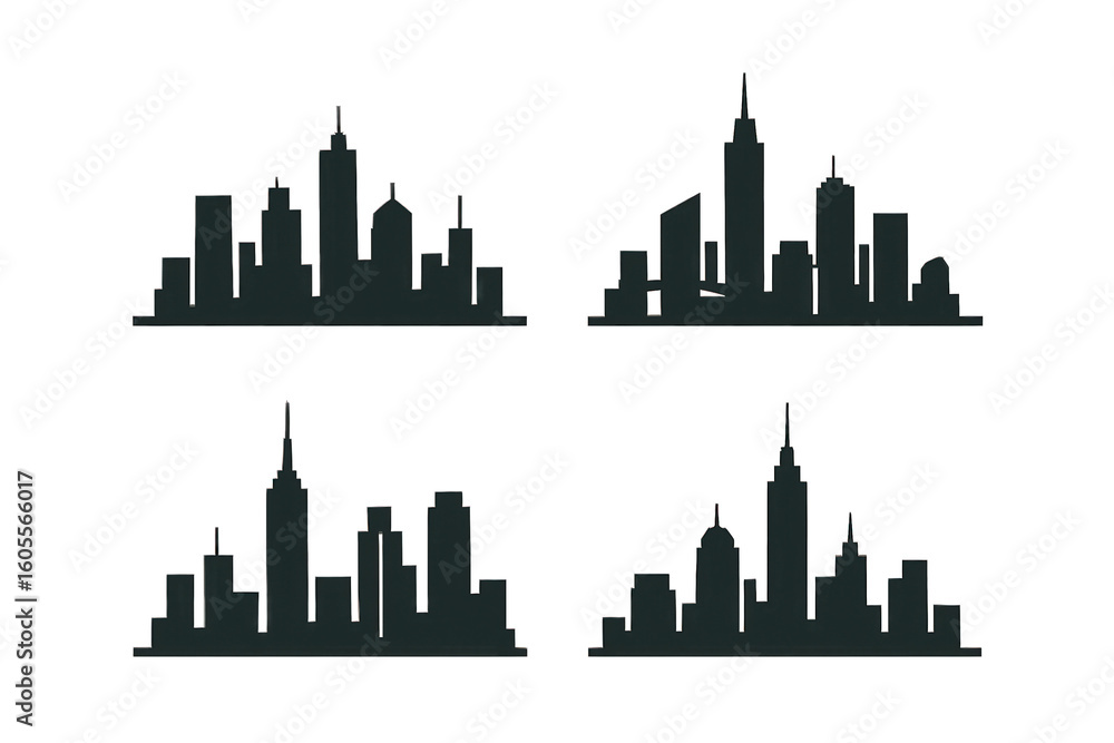 Naklejka premium Cityscape outlines in silhouette show urban architecture against black