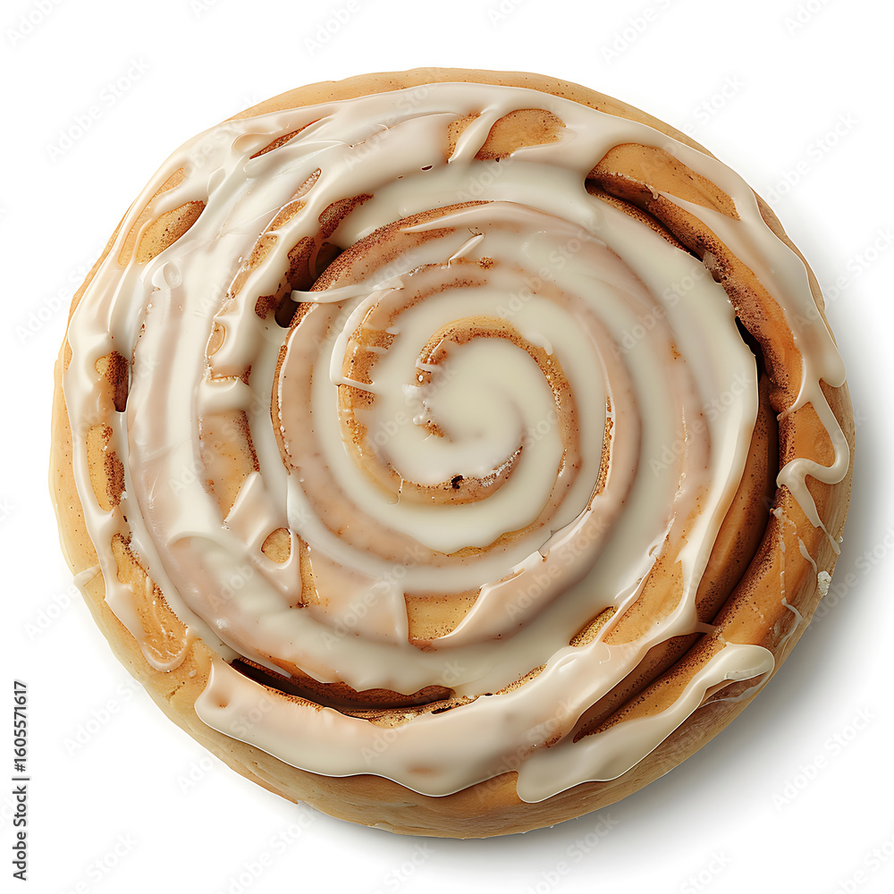 Fototapeta premium Glazed Spiral Cinnamon Roll with Swirled Icing