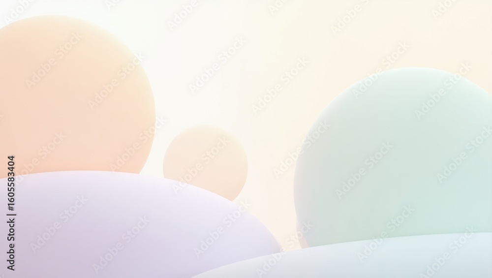Fototapeta premium Pastel colored spheres and rounded surfaces create a soft and dreamy abstract background scene