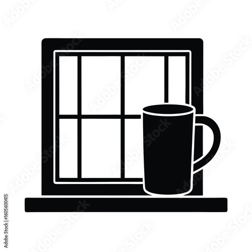 Mug On Windowsill Icon Vector Illustration