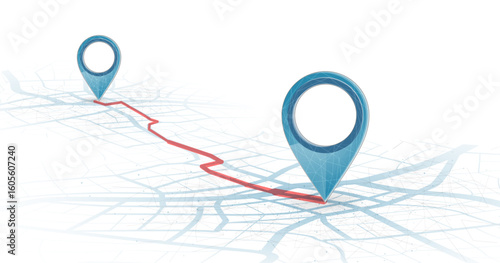 GPS. Abstract vector two pin icon on city map with white line connection