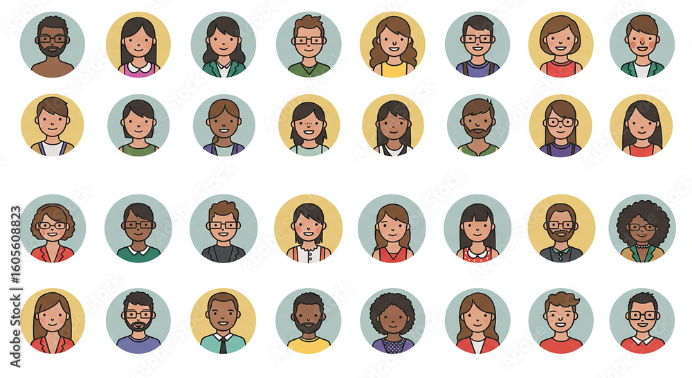 Set of Diverse People Avatars in Circular Profile Icons Set of Diverse People Avatars in Circular Profile Icons