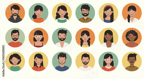 Collection of Diverse People Avatar Icons for User Profiles