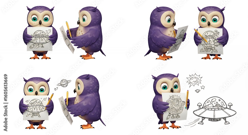 Fototapeta premium Cartoon owl illustration drawing designs