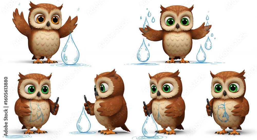 Fototapeta premium Cartoon owl illustrations set