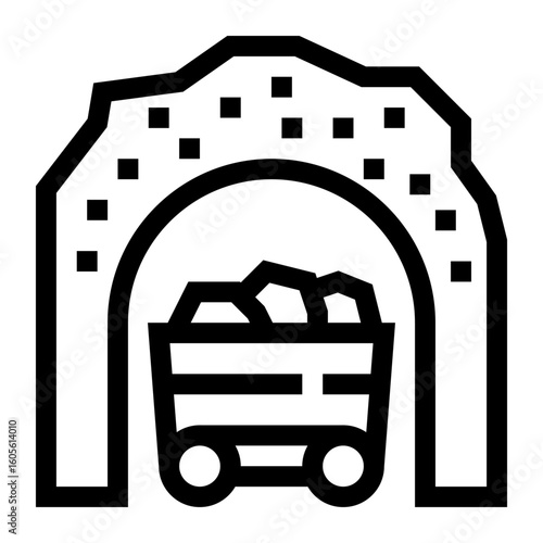 Icono de extracción minera. Túnel con un carro lleno de minerales. Recursos del subsuelo y transporte. Ilustración vectorial  
