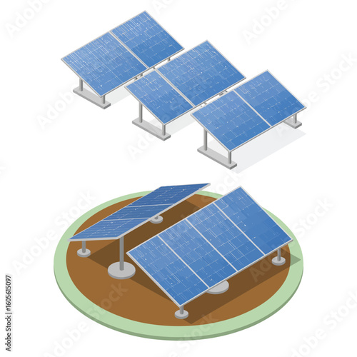 Isometric view of solar panels on a white background