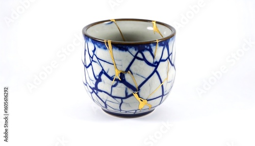 Cracked porcelain teacup, intricate design
