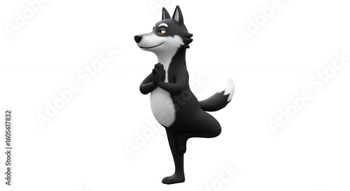 Cartoon wolf yoga pose illustration