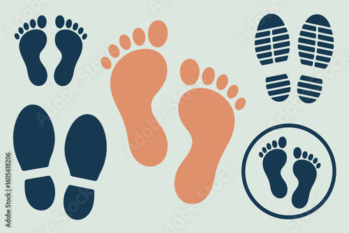 Collection of diverse footprint and shoe print icons representing movement and direction