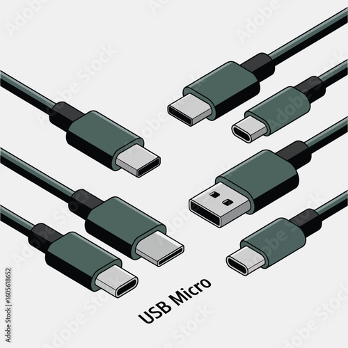 Collection of usb c and micro usb cables on a light background