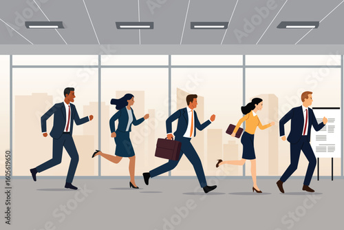 Running Business People in Corporate Team Vector Illustration