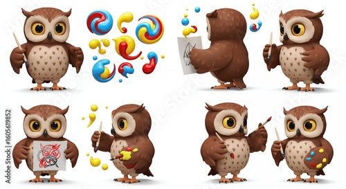 Wallpaper Mural Cute owls posing as artists Torontodigital.ca