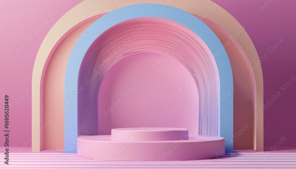Fototapeta premium minimal podium with arch abstract background in pastel colors for cosmetic products 3d render