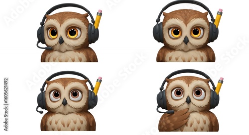 Wallpaper Mural Four owls in headphones various expressions Torontodigital.ca