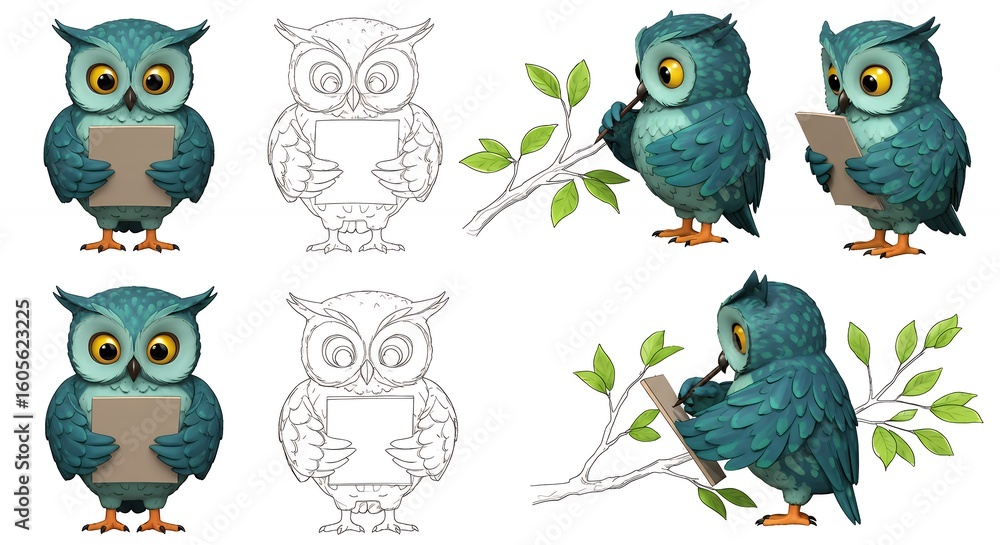 Fototapeta premium Owl illustrations coloring and design elements
