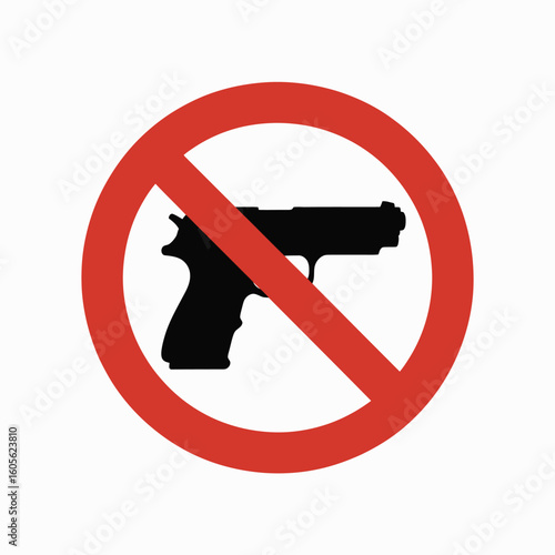 No guns allowed symbol with a pistol silhouette inside a red circle with a diagonal line