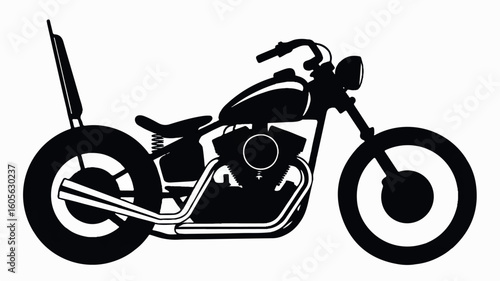 Classic motorcycle silhouette illustration in black and white on a clean background