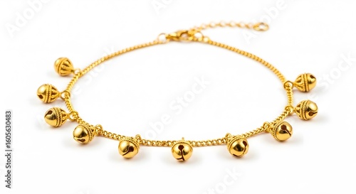 Wallpaper Mural Gold Bell Bracelet Jewelry Close Up on White Background Fashion Accessory for Women and Girls Elegant Design Gift Idea Torontodigital.ca