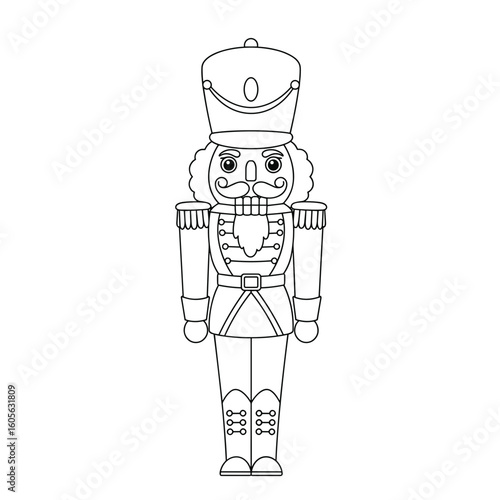 Christmas nutcracker coloring page with detailed line art design  