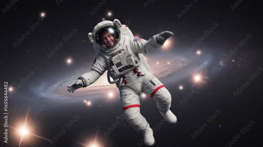 Astronaut Floating in Space with Galaxy Background